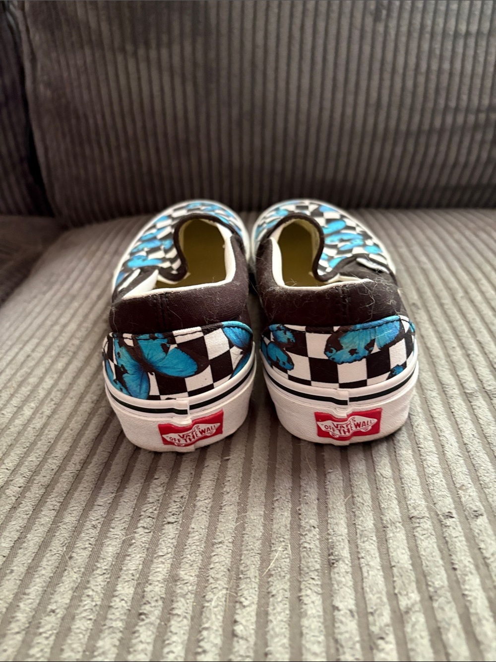 Vans Black and & Blue Checkerboard Slip-On with Butterfly Print - Picture 4 of 4